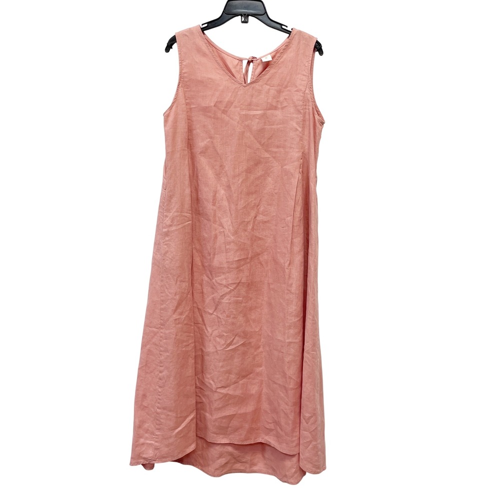 Lintico Women's Pink 100% Linen Tie Back Sleeveless Midi Lagenlook Dress Size M - Picture 3 of 6